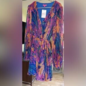 Flying Tomato Vibrant Multicolor Metallic Pleated Dress Size Large